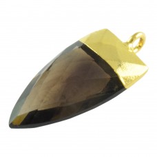 Smoky quartz dagger shape electro gold plated gemstone charm pendant